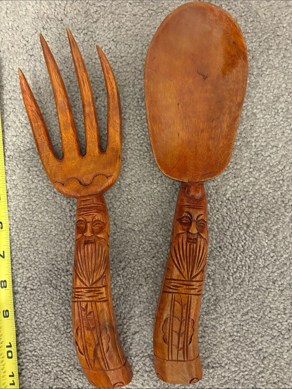 Hand-Carved Brown Wooden Salad Serving Set - Rustic Home Dining